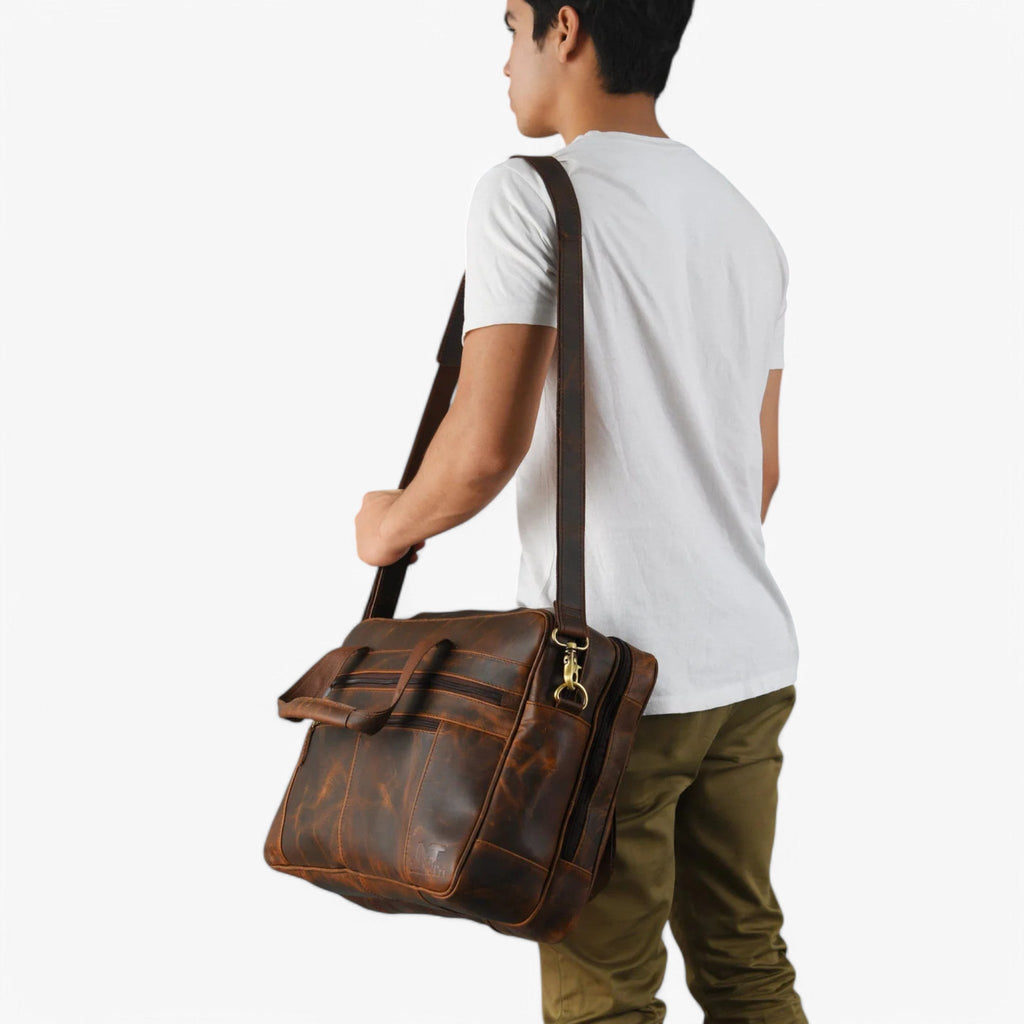 Faux Leather Document Bag with Detachable Shoulder Strap