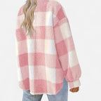 Checked Sherpa Jacket with Button Front and Oversized Fit