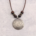 Vintage Zodiac Wooden Bead Pendant Necklace with Natural Texture
