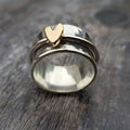 Brushed Band Ring with Raised Heart in Two-Tone Colour