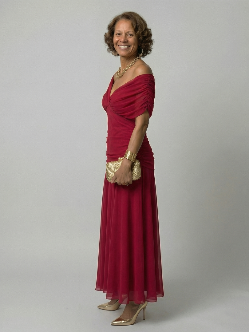Off Shoulder Midi Dress with Draped Neckline