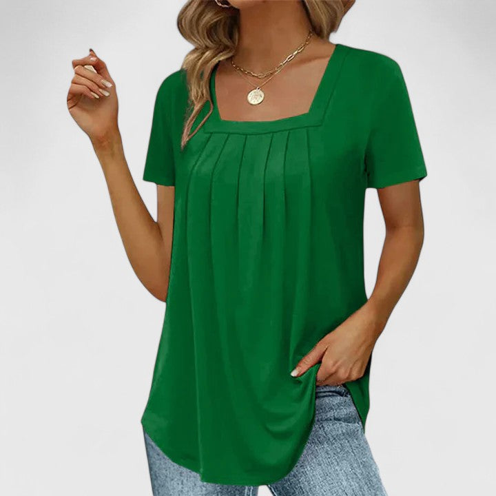 Square Neck Blouse with Delicate Pleats