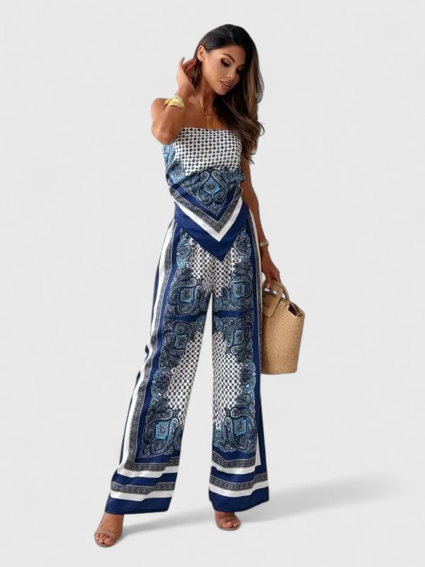 Fitted Two Piece Set with Tie Detail Trousers