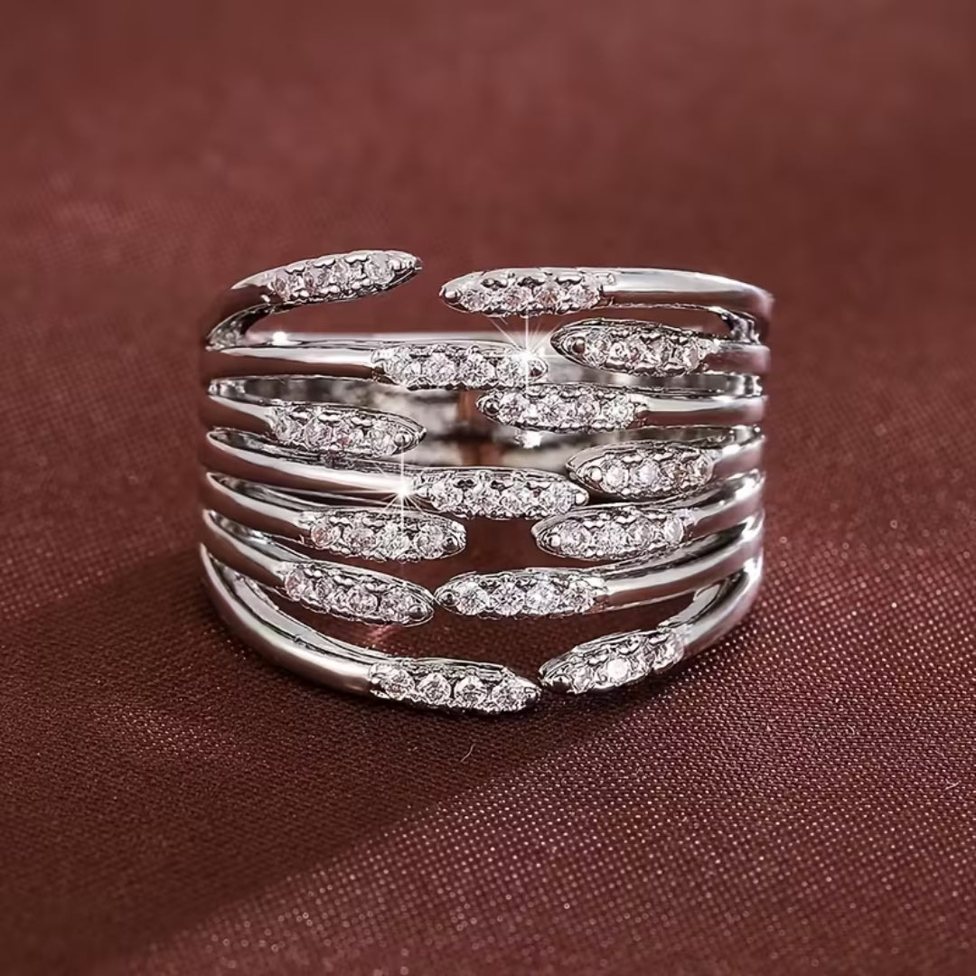 Wide Pavé Statement Ring with All-Over Sparkle for Evenings