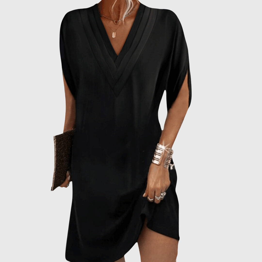 Draped V-Neck Dress with Flowing Silhouette