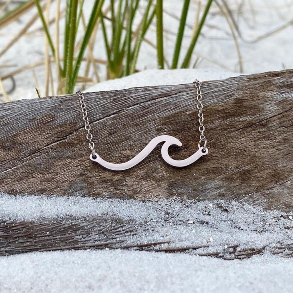 Sea Wave Pendant Necklace with Curling Crest in Silver Colour