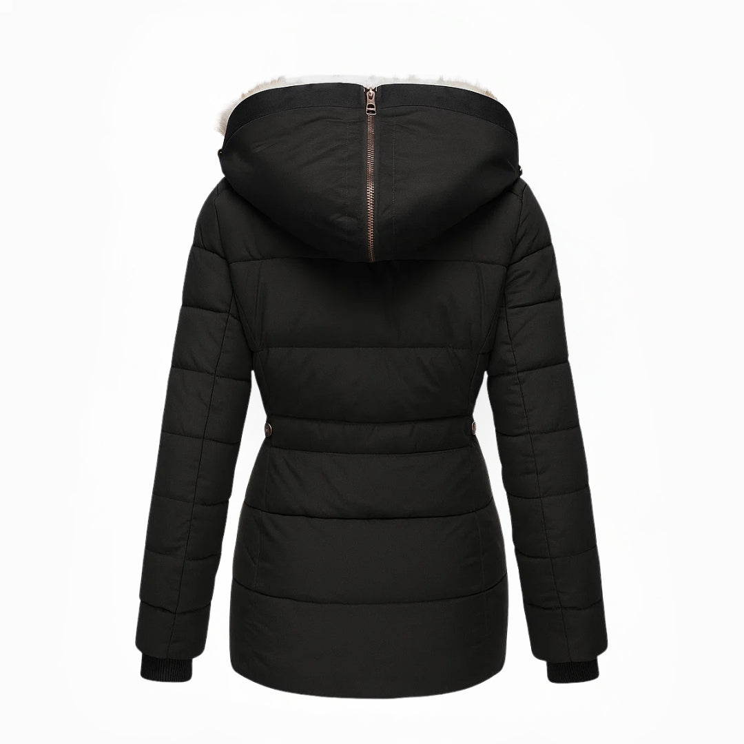 Padded Hooded Coat with Zip Front and Lining