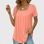 Square Neck Blouse with Delicate Pleats