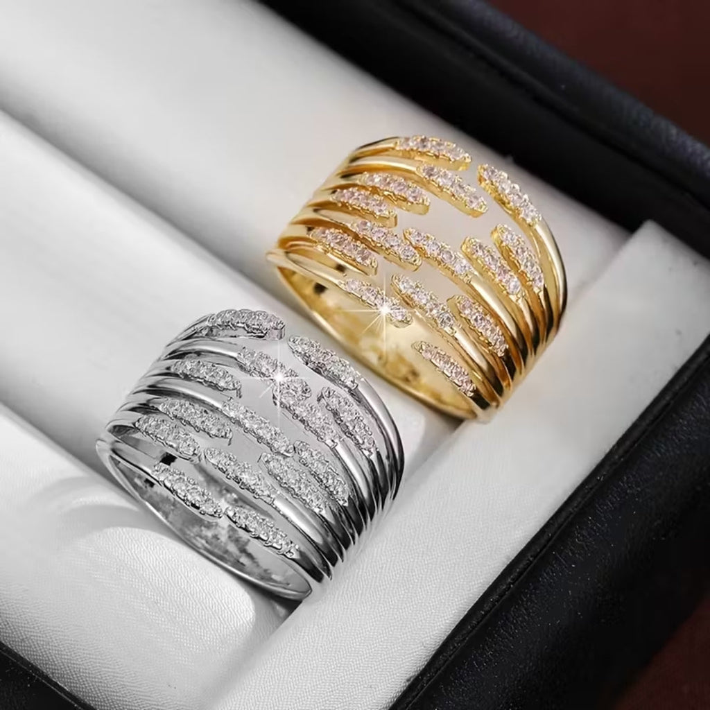 Wide Pavé Statement Ring with All-Over Sparkle for Evenings
