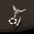 Hummingbird Ring with Vintage Detailing in Silver Colour