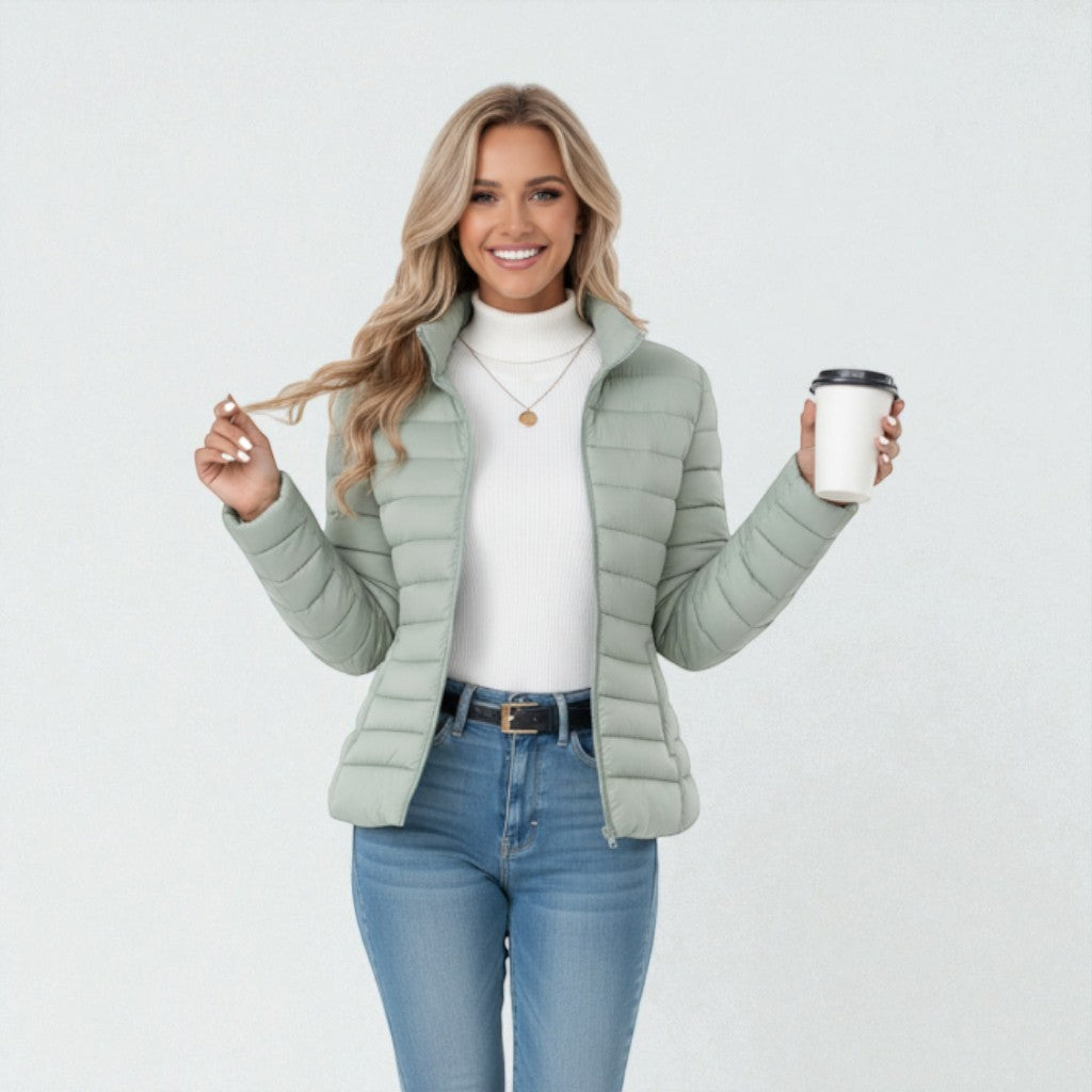 Lightweight Quilted Jacket with Stand Collar and Zip