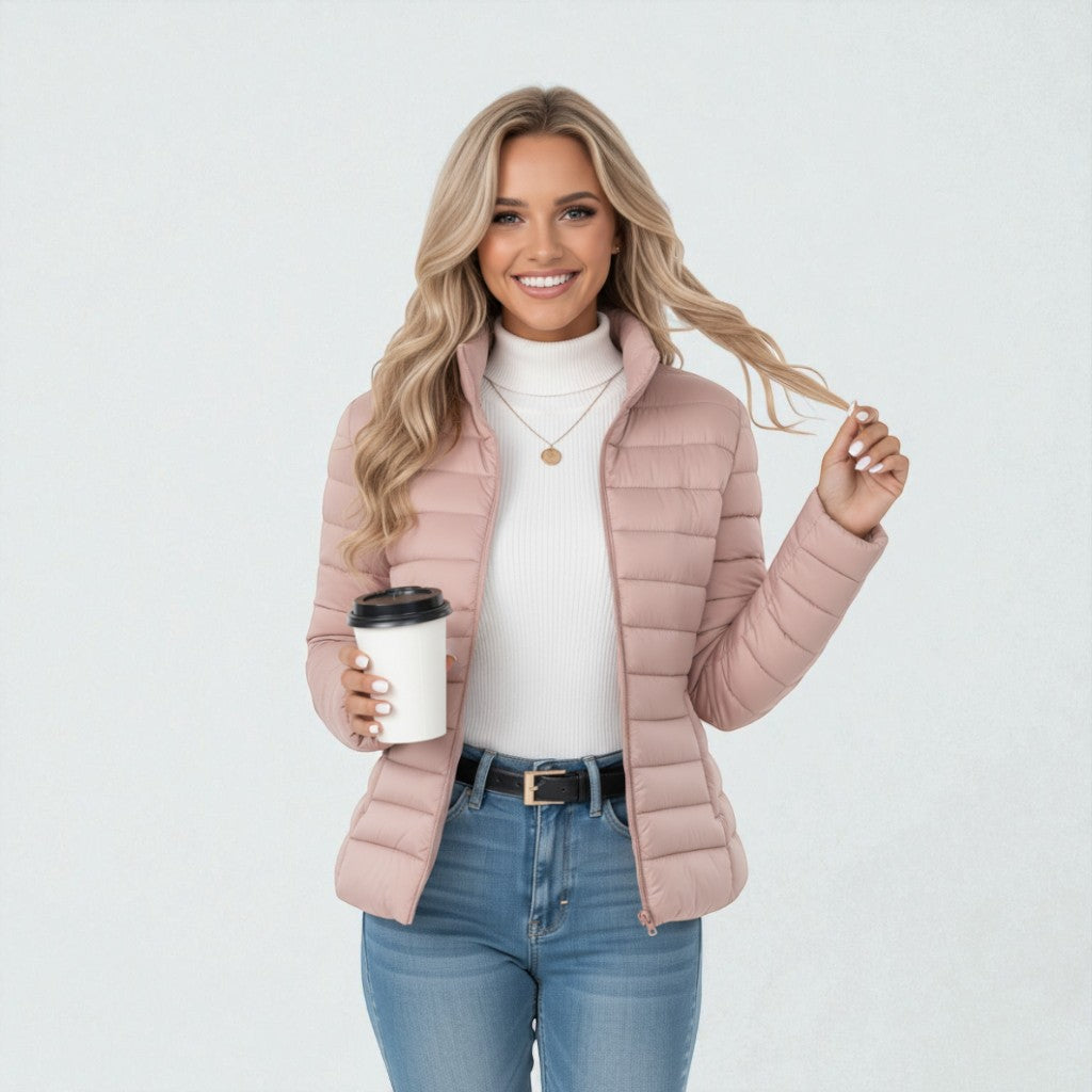Lightweight Quilted Jacket with Stand Collar and Zip