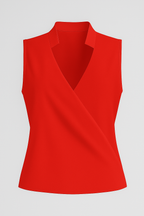 Sleeveless V-Neck Blouse with a Stand Collar Detail