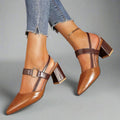 Block Heel Slingback Shoes with Gold Ring Detail