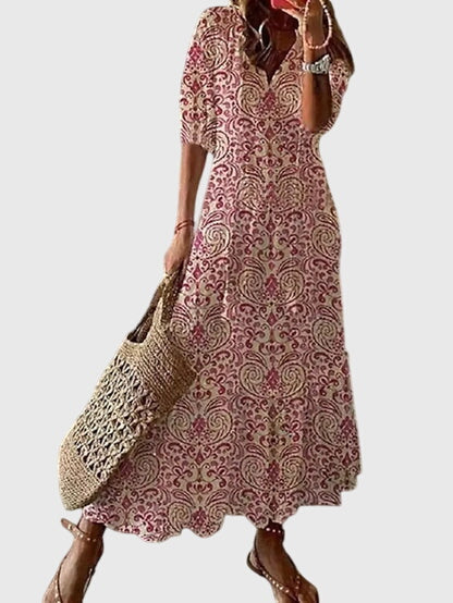 Boho V-Neck Summer Dress with Vintage Character