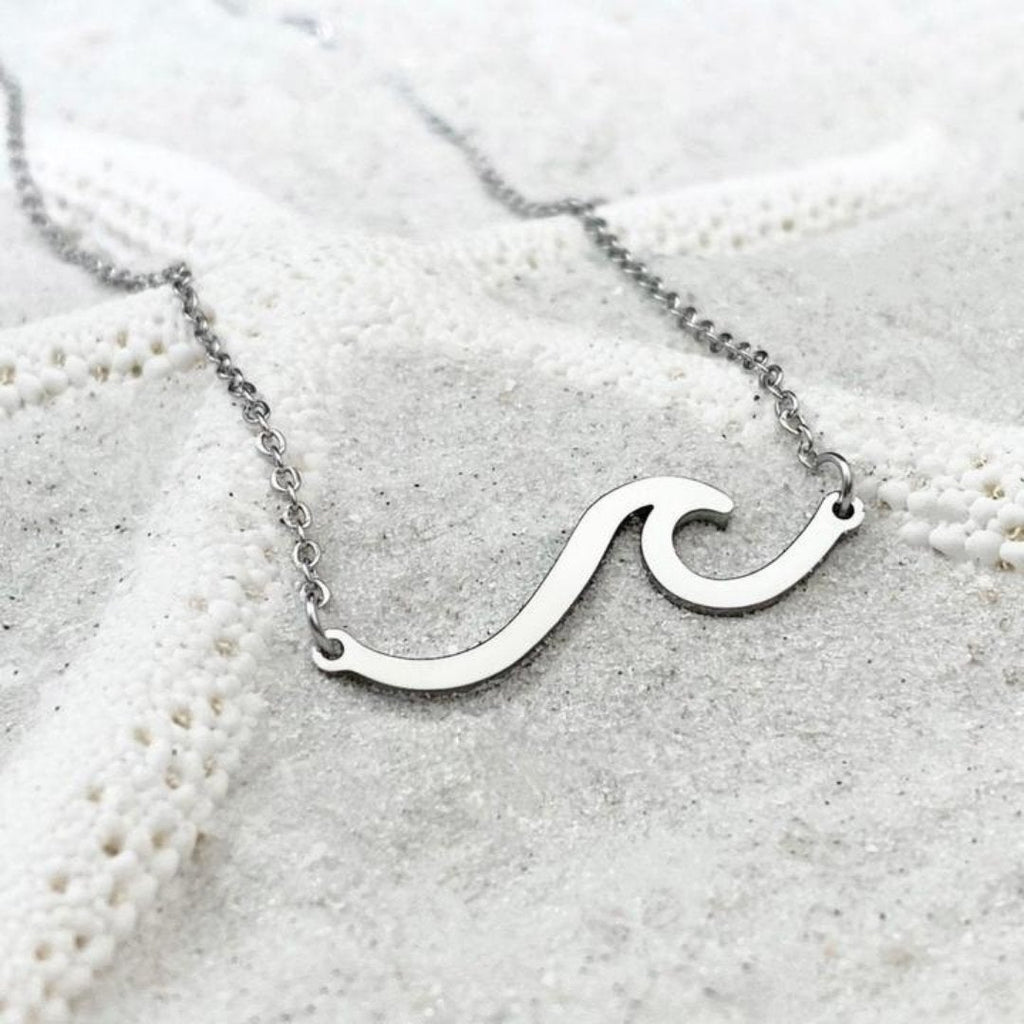 Sea Wave Pendant Necklace with Curling Crest in Silver Colour