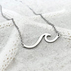 Sea Wave Pendant Necklace with Curling Crest in Silver Colour