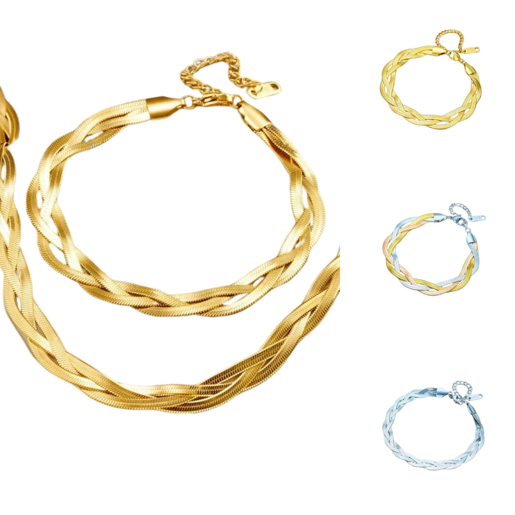 Set med ormkedjearmband och halsband i rostfritt stål