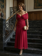 Off Shoulder Midi Dress with Draped Neckline