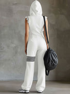 Hooded Sleeveless Jumpsuit with Zip Front and Wide Leg