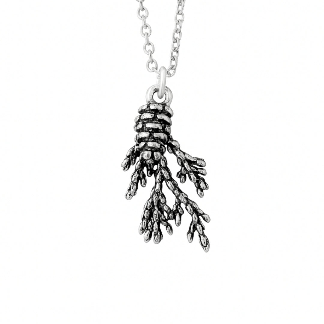 Pine Tree Pendant Necklace with Evergreen Feel in Silver Colour
