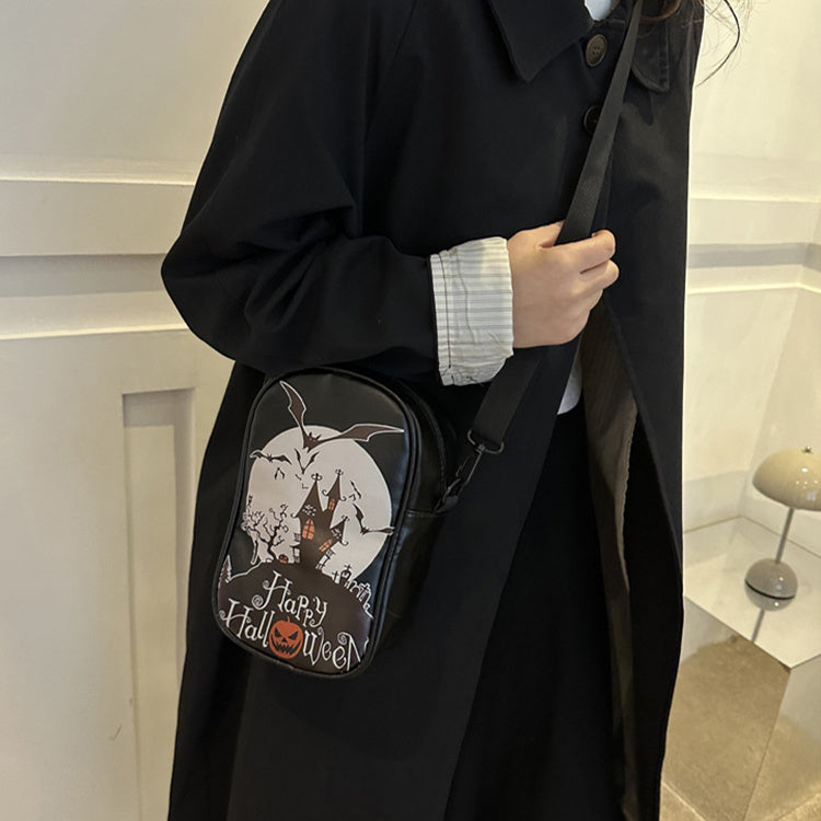 Pumpkin Print PU Shoulder Bag for Halloween Costumes
