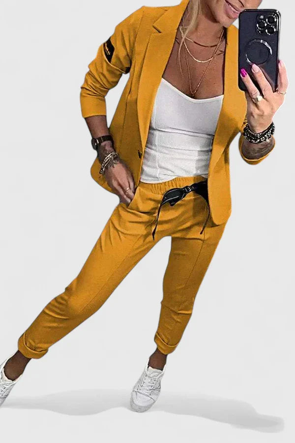 Blazer Two Piece Set with Elasticated Waist Trousers