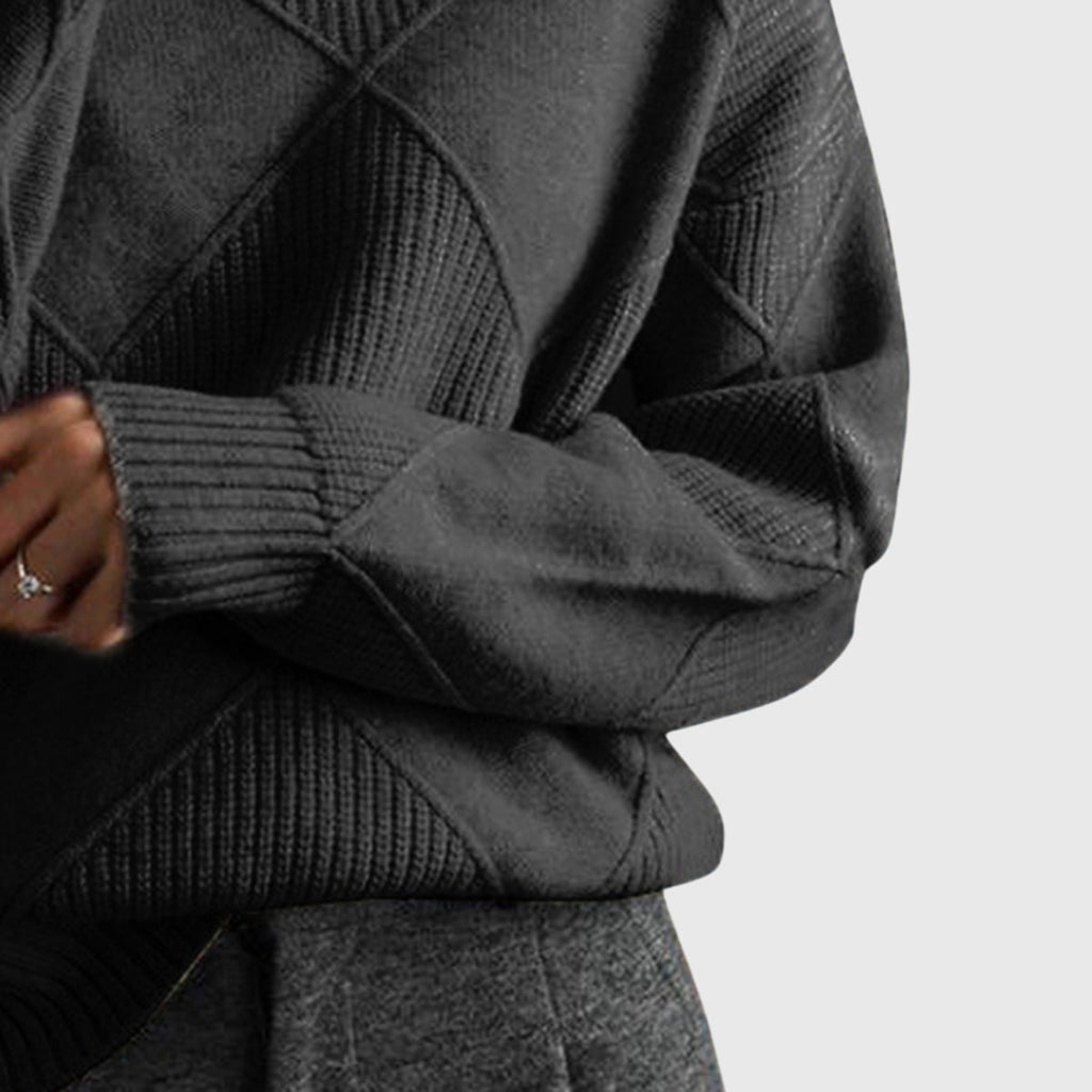 Geometric Pattern Turtleneck Jumper in Soft Knit