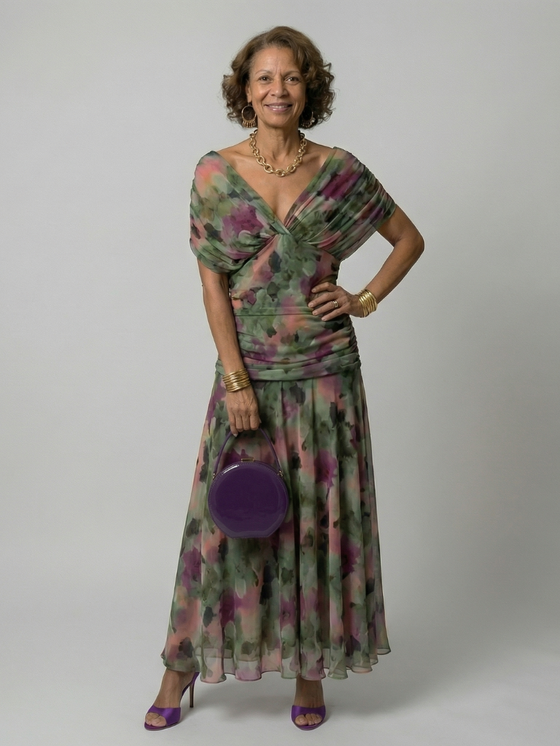 Off Shoulder Midi Dress with Draped Neckline
