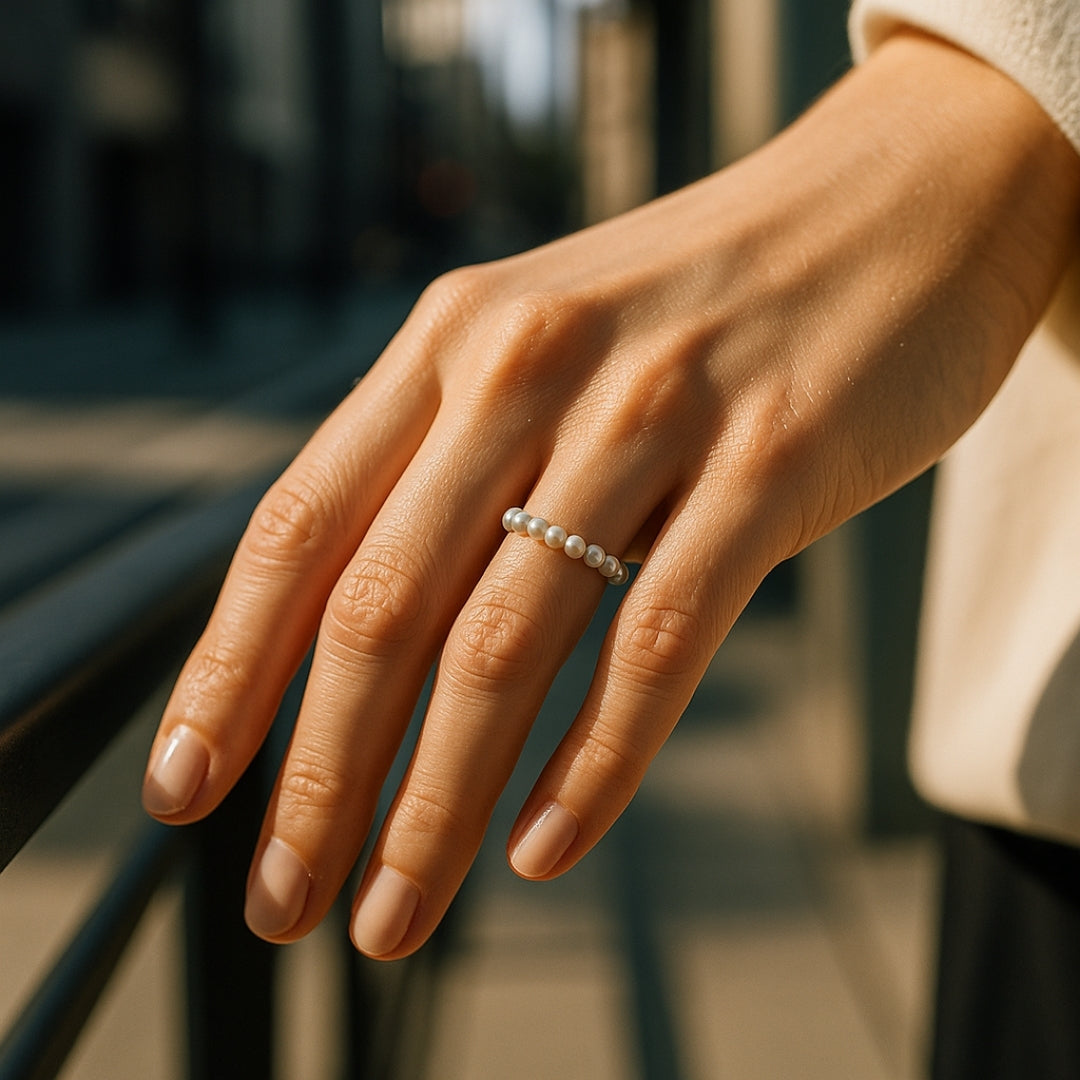 Classic White Faux Pearl Ring with Timeless Shape and Soft Lustre