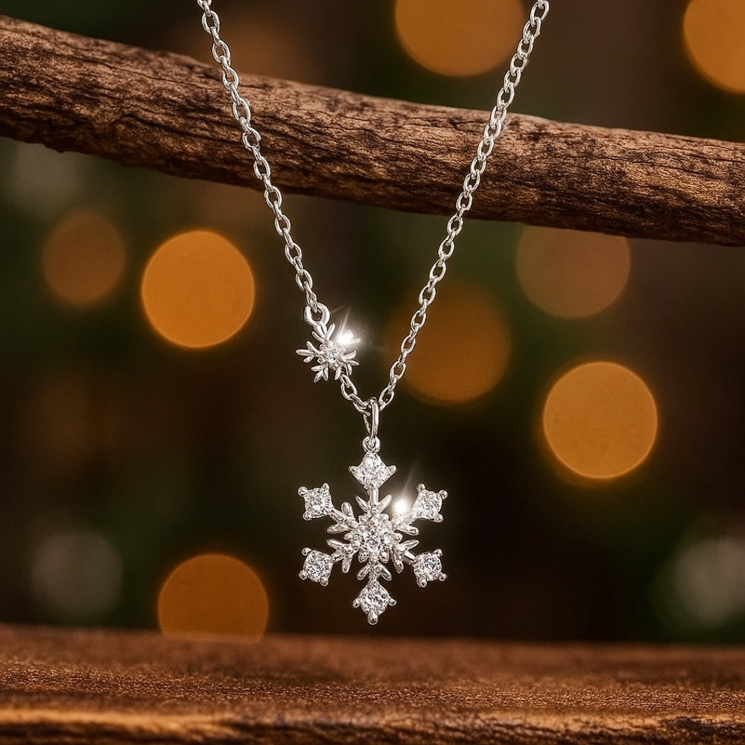 Snowflake Pendant Necklace with Clear Crystal Sparkle