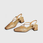 Sandalias de punta cuadrada cerrada con tacón ancho y hebilla