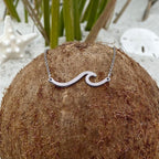 Sea Wave Pendant Necklace with Curling Crest in Silver Colour