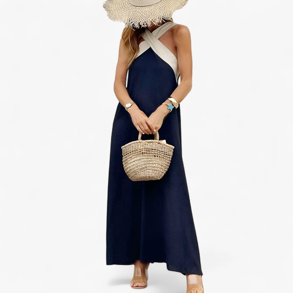Halter Neck Maxi Dress with Plunging V-Neckline