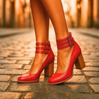 Block Heel Shoes with Triple Buckle Straps