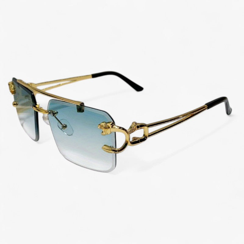 Rimless Square Sunglasses with a Gold-Tone Tiger Head Detail