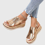 Sandalias metalizadas con tacón estable y suela antideslizante