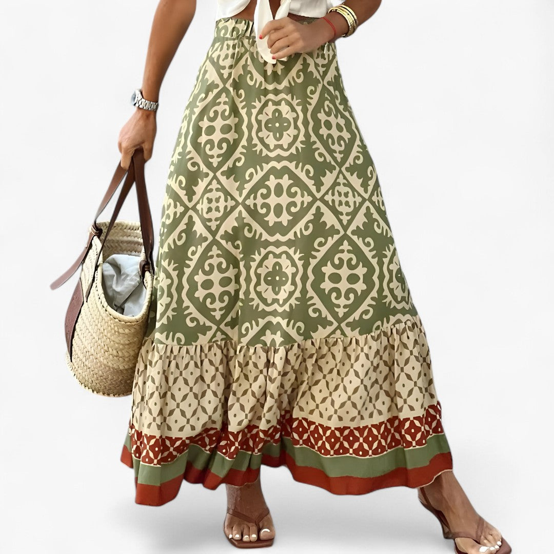 Maxi Boho Skirt with Ikat Print