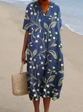 Vestido de estampado floral con escote de pico y manga corta