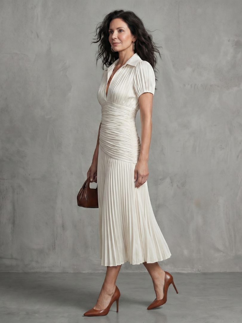 Vestido midi plisado de rayas con cuerpo ajustado