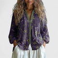Retro Leaf Print Blouse with Soft Cut