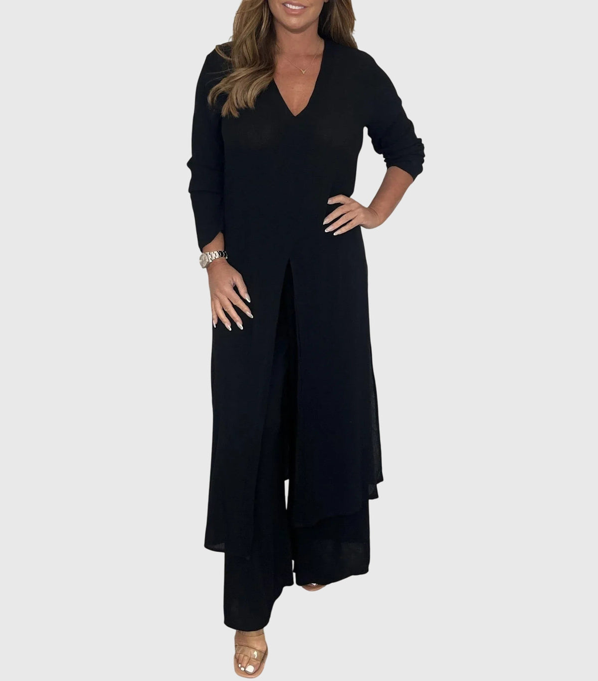 Spring Two Piece Set with Wide Leg Elasticated Trousers