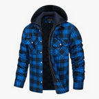 Checked flannel hoodie with button closure for winter