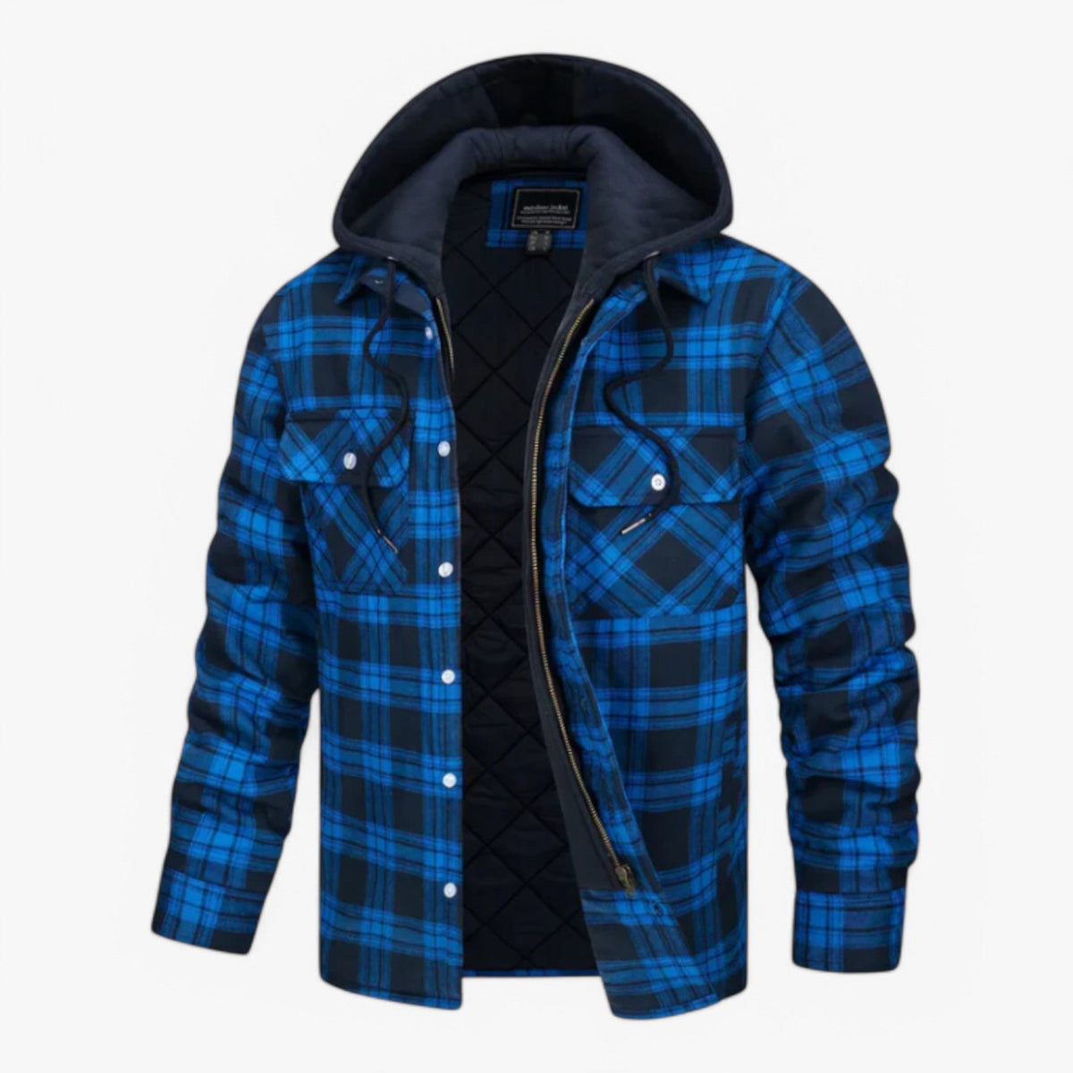 Checked flannel hoodie with button closure for winter