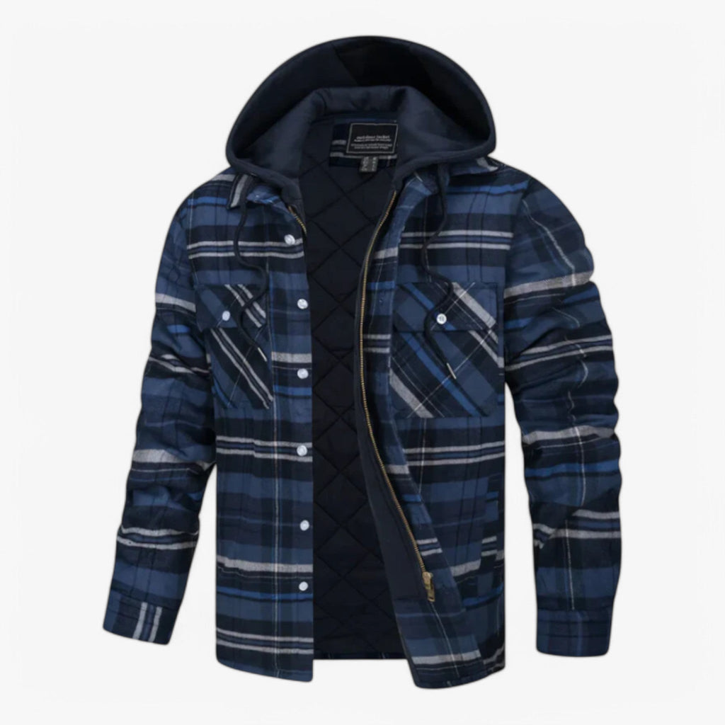 Checked flannel hoodie with button closure for winter