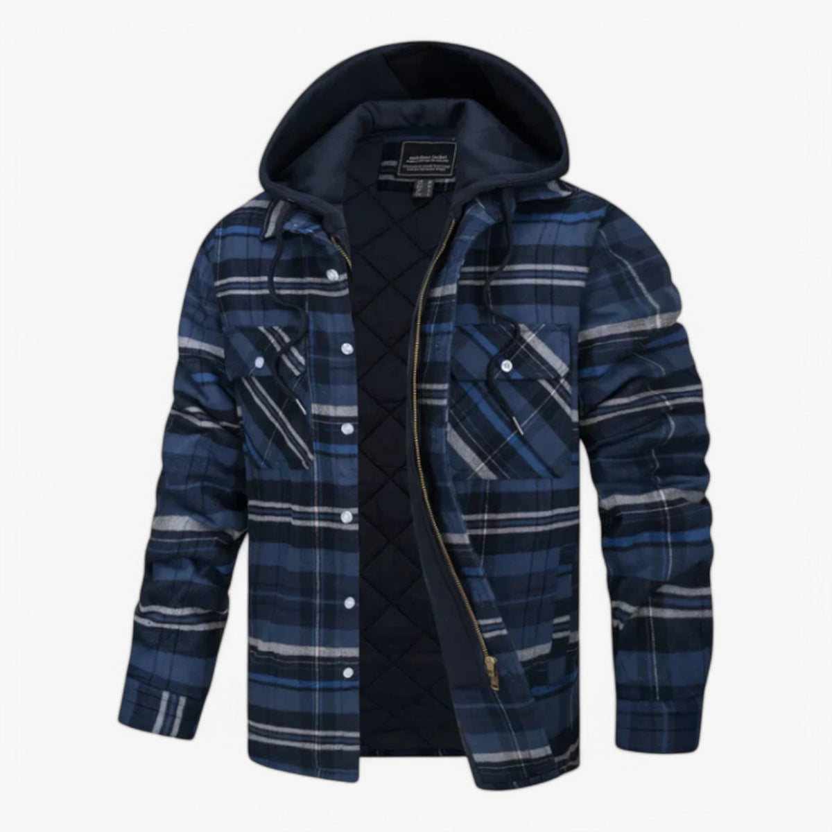 Checked flannel hoodie with button closure for winter