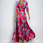 Floral Print Wrap Maxi Dress with Flowing Silhouette