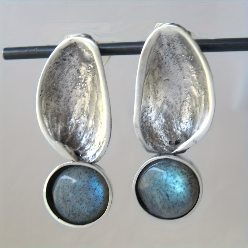 Vintage Oval Drop Earrings in Silver Colour with Graceful Shape
