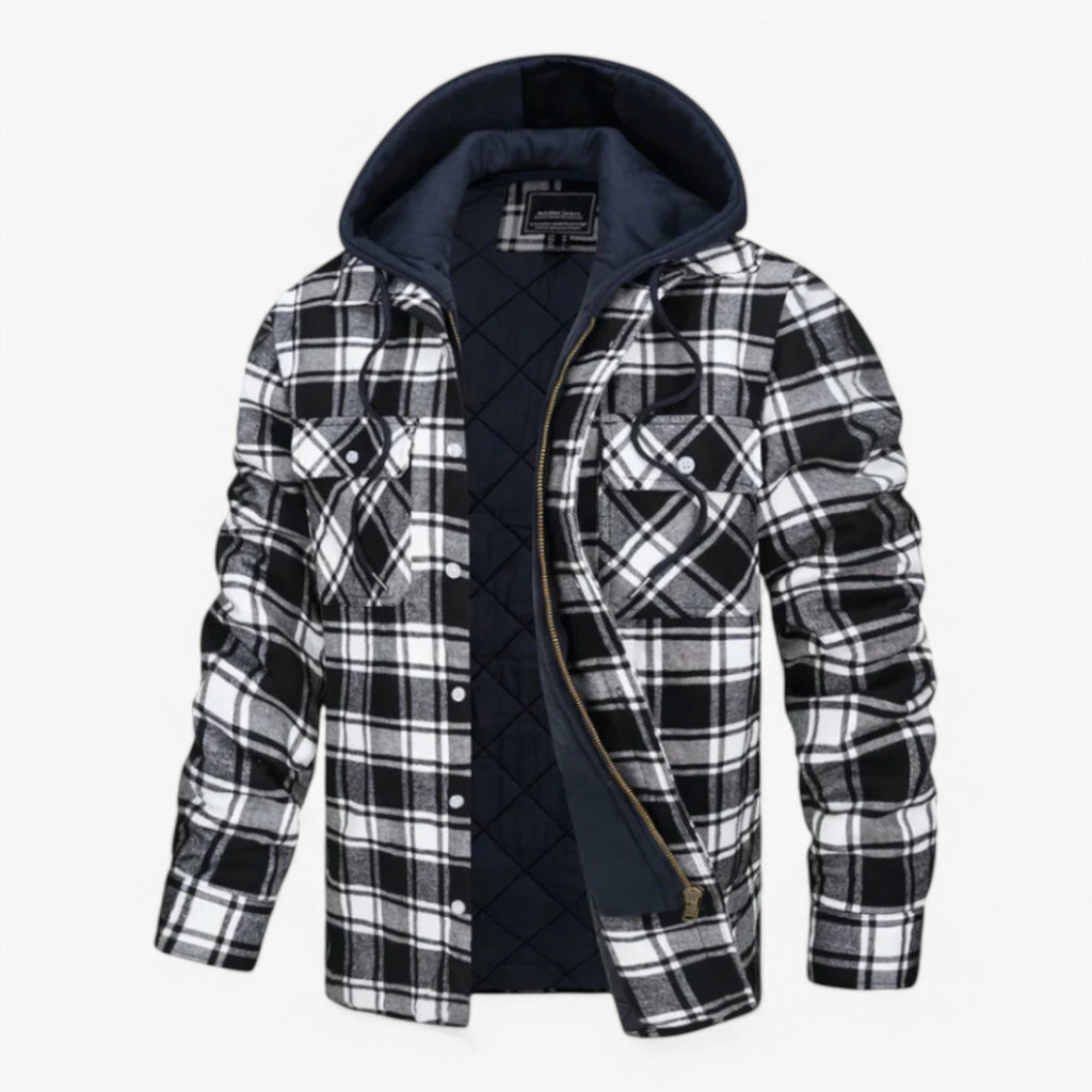 Checked flannel hoodie with button closure for winter
