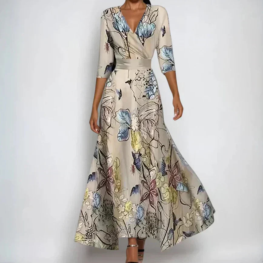 Floral Print Wrap Maxi Dress with Flowing Silhouette